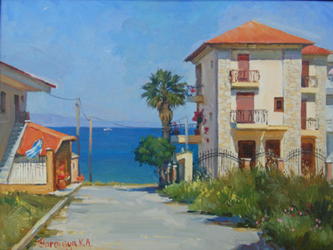 Peinture intitulée "House near sea" par Ksenia Yarovaya, Œuvre d'art originale, Huile