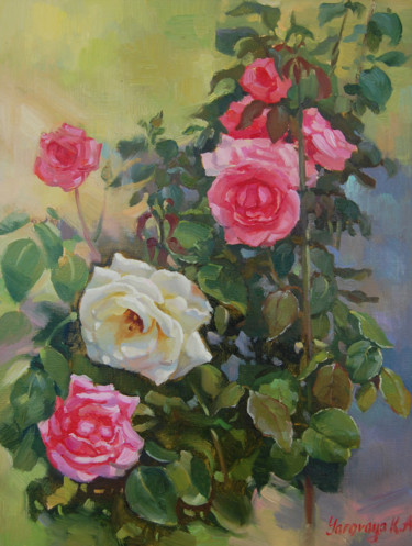 Картина под названием "Greek rose garden" - Ksenia Yarovaya, Подлинное произведение искусства, Масло