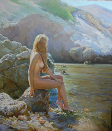 Pittura intitolato "She and the Sea" da Ksenia Yarovaya, Opera d'arte originale, Olio