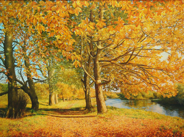 Картина под названием "Golden autumn" - Ksenia Yarovaya, Подлинное произведение искусства, Масло