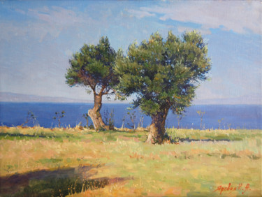 Картина под названием "Olives near the sea" - Ksenia Yarovaya, Подлинное произведение искусства, Масло