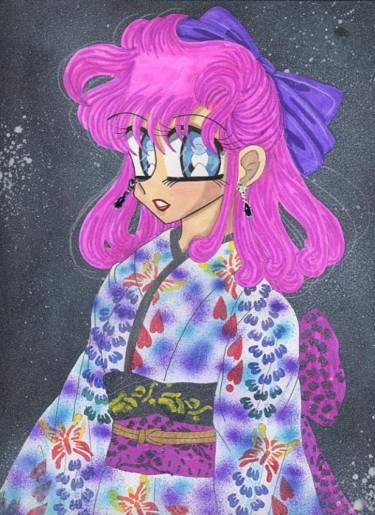 Drawing titled "kimono beauty" by Gigi, Original Artwork