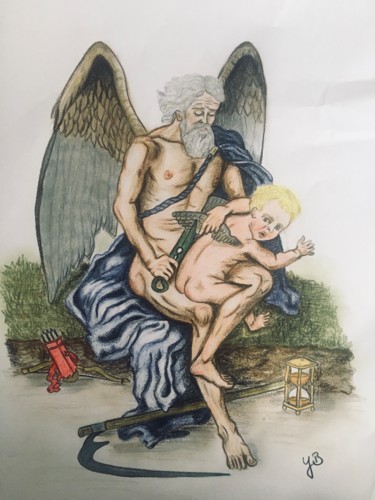 Pintura intitulada "Kronos & Eros" por Y.B, Obras de arte originais, Lápis