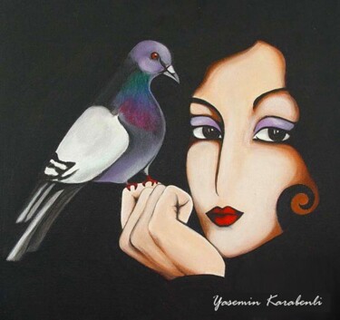"pigeon and the girl" başlıklı Tablo Yasemin Karabenli tarafından, Orijinal sanat