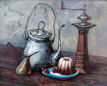 「Still life with a t…」というタイトルの絵画 Yaseneva Svetlanaによって, オリジナルのアートワーク, オイル