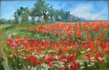 Картина под названием "Маковое поле" - Alla Yashina, Подлинное произведение искусства, Масло