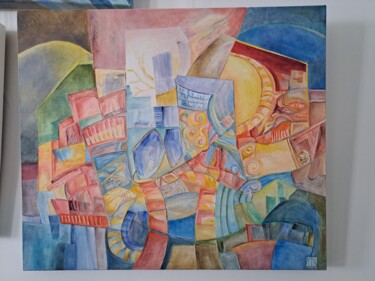 Malerei mit dem Titel "Young city" von Yasmina Naessens, Original-Kunstwerk, Öl