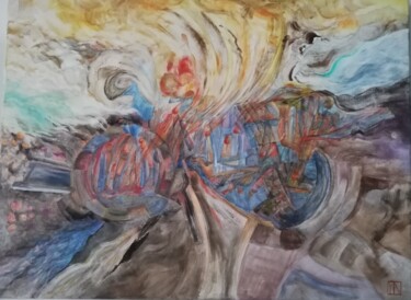 Painting titled "Explosion" by Yasmina Naessens, Original Artwork, Oil