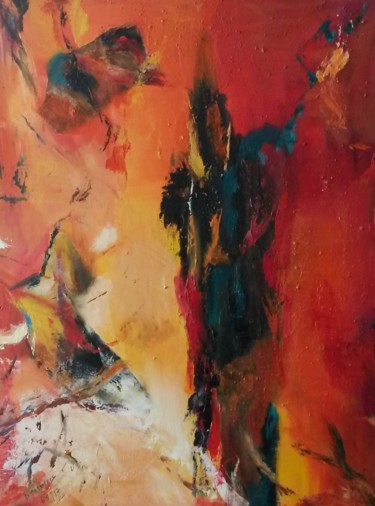 Peinture intitulée "Soleil-Rouge-92x73.…" par Dyasmines, Œuvre d'art originale, Huile