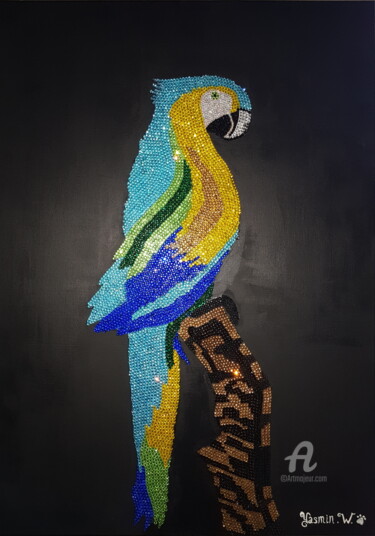 Schilderij getiteld "Diamond Parrot" door Yasmin Wouters, Origineel Kunstwerk, Acryl