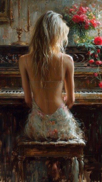 Painting titled "Piano notes" by Yass, Original Artwork, Oil