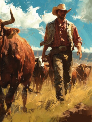 Painting titled "Cowboy portraits" by Yass, Original Artwork, Oil