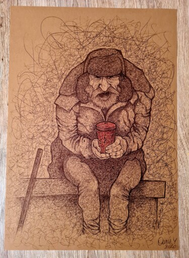 Drawing titled "Sans abris" by Yassine Ounis, Original Artwork, Ballpoint pen