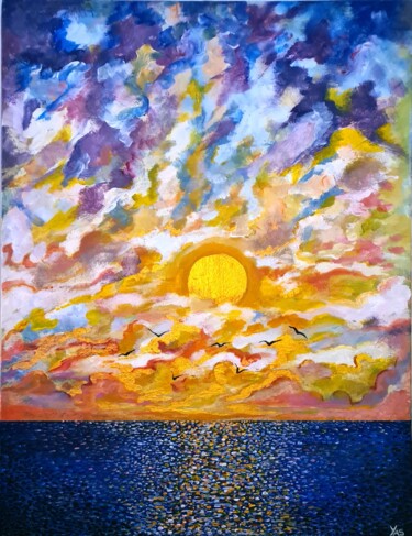 Painting titled "Coucher de soleil" by Yassine Ounis, Original Artwork, Acrylic