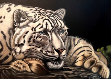 Schilderij getiteld "Tigre blanc aux yeu…" door Yassine Sadiki, Origineel Kunstwerk, Acryl Gemonteerd op Frame voor houten b…