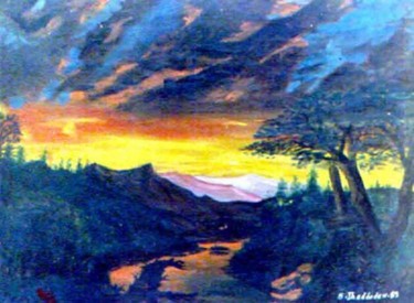 Peinture intitulée "paysage au crépuscu…" par Art-Is, Œuvre d'art originale