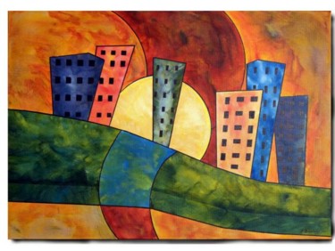 Peinture intitulée "Ville au bord de l´…" par Art-Is, Œuvre d'art originale