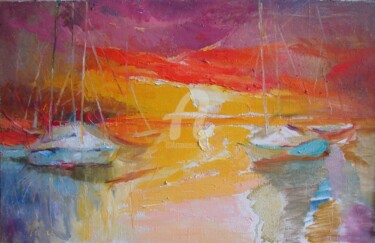 Malarstwo zatytułowany „Red sunset” autorstwa Nataliya Yatel, Oryginalna praca, Olej