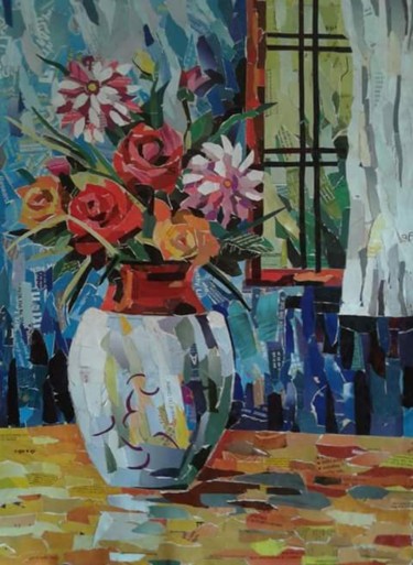 Painting titled "flower pot" by Yatindra Mahobe, Original Artwork, Other