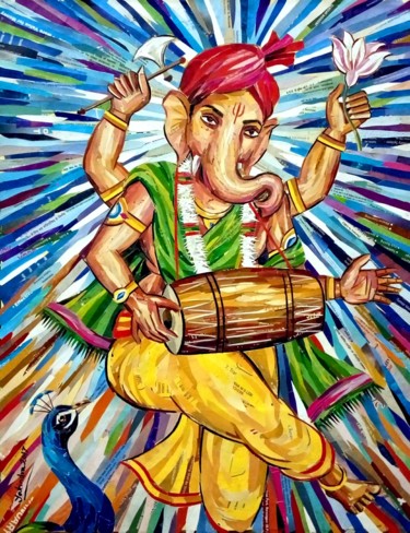 Painting titled "shri ganesh" by Yatindra Mahobe, Original Artwork, Other
