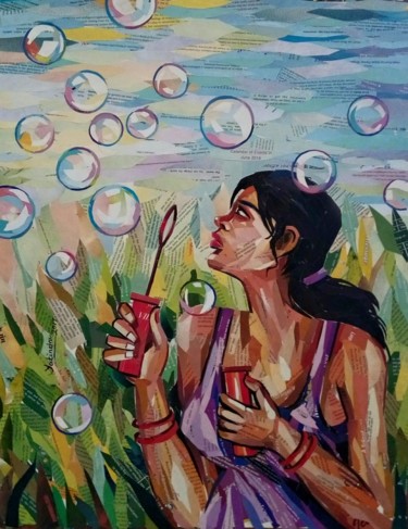 Malerei mit dem Titel "a girl with water b…" von Yatindra Mahobe, Original-Kunstwerk, Andere