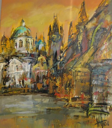 Картина под названием "Charles Bridge" - Sergey Yatnov, Подлинное произведение искусства, Масло