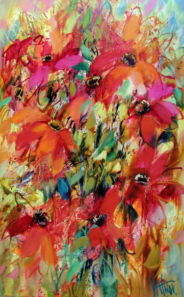 Картина под названием "Красные цветы.jpg" - Sergey Yatnov, Подлинное произведение искусства, Масло