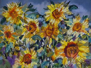 Картина под названием "sunflowers" - Sergey Yatnov, Подлинное произведение искусства, Масло