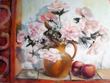 Картина под названием "Розы с персиками" - Yavorivskiy Alexander, Подлинное произведение искусства, Масло