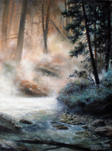 Painting titled "Горный поток" by Yavorivskiy Alexander, Original Artwork, Oil