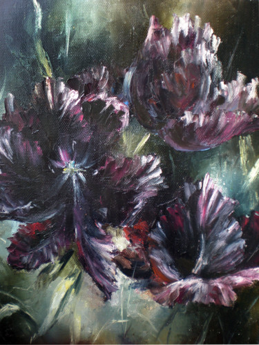 Картина под названием "Фиолетовые тюльпаны" - Yavorivskiy Alexander, Подлинное произведение искусства, Масло