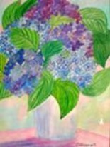Painting titled "Hortensias bleus" by Ycrina, Original Artwork