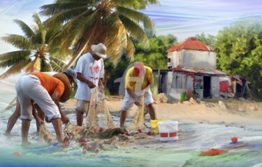 Arts numériques intitulée "Antilles Pecheurs P…" par Ydan Sarciat, Œuvre d'art originale, Peinture numérique