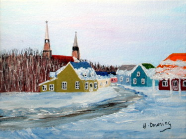 Painting titled "Première neige d'oc…" by Yves Downing, Original Artwork, Acrylic Mounted on Wood Stretcher frame