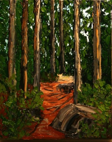 Painting titled "Sentier" by Yves Downing, Original Artwork, Acrylic Mounted on Wood Stretcher frame