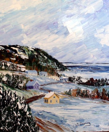 Painting titled "L'hiver à Cap-aux-O…" by Yves Downing, Original Artwork, Acrylic Mounted on Wood Stretcher frame