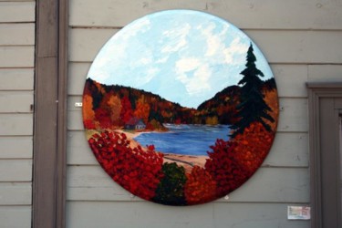 Painting titled "Ma cabane au Canada" by Yves Downing, Original Artwork, Acrylic Mounted on Wood Stretcher frame