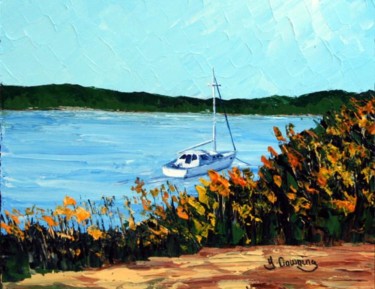 Painting titled "Anchored on the bay" by Yves Downing, Original Artwork, Acrylic