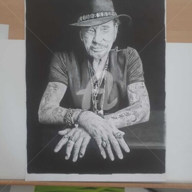 "Johnny Hallyday" başlıklı Resim Dessinludo tarafından, Orijinal sanat, Karakalem