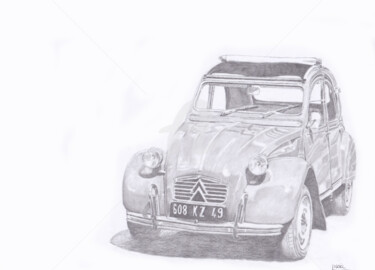 Tekening getiteld "Citroën 2 CV" door Dessinludo, Origineel Kunstwerk, Grafiet