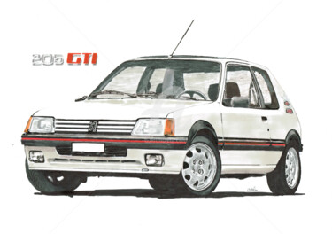 Dessin intitulée "Peugeot 205 gti 1l9" par Dessinludo, Œuvre d'art originale, Marqueur