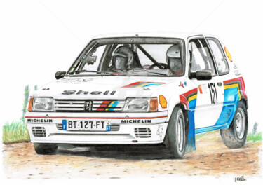 Drawing titled "Peugeot 205 rally" by Dessinludo, Original Artwork, Marker