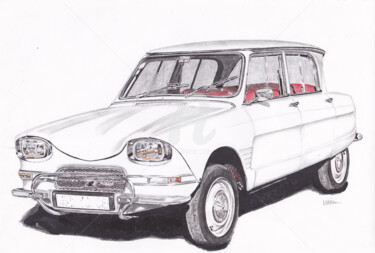 Dibujo titulada "Citroën Ami 6" por Dessinludo, Obra de arte original, Rotulador