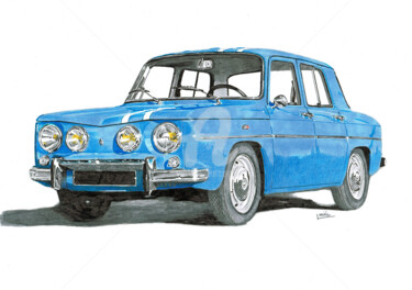 Dessin intitulée "Renault 8 Gordini" par Dessinludo, Œuvre d'art originale, Marqueur