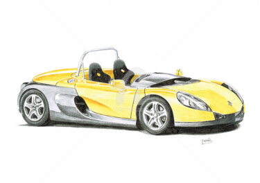 Рисунок под названием "Renault Spider" - Dessinludo, Подлинное произведение искусства, Шариковая ручка