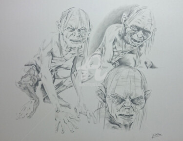 Dessin intitulée "Gollum, le seigneur…" par Dessinludo, Œuvre d'art originale, Graphite