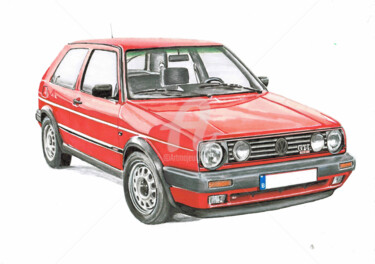 Drawing titled "Golf GTI" by Dessinludo, Original Artwork, Marker