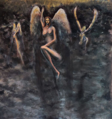 Malerei mit dem Titel "Dance of the angels" von Yehor Bulbak, Original-Kunstwerk, Öl