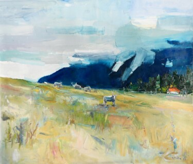 Schilderij getiteld "Mountains Painting…" door Yehor Dulin, Origineel Kunstwerk, Olie