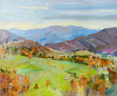 Painting titled "Mountains Painting" by Yehor Dulin, Original Artwork, Oil